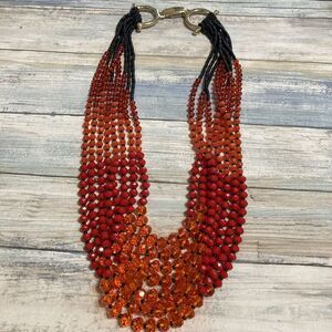 Red Orange Crystal Beads‎ Luxury Necklace Multi-strand Gold Clasp Black Stunning